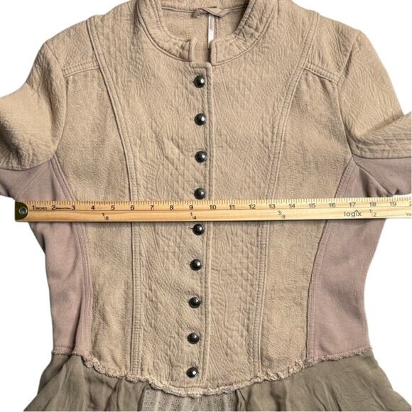 RARE Free People Military Ruffles Jacket Taupe Size 10 - Picture 6 of 10